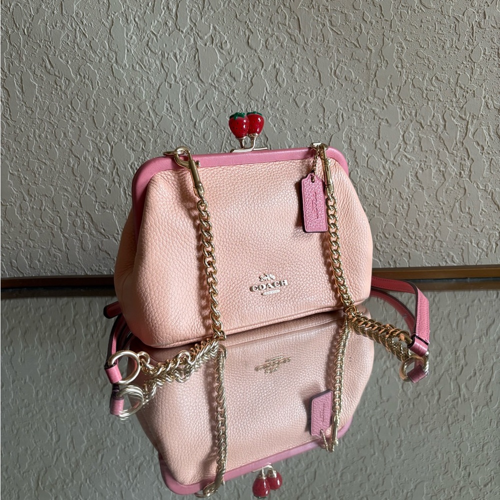 SMALL Nora Peach Strawberry Kiss Lock Leather Crossbody/Clutch Bag